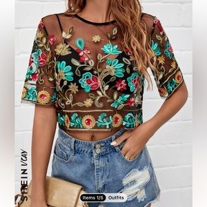mesh embroidered top❤️